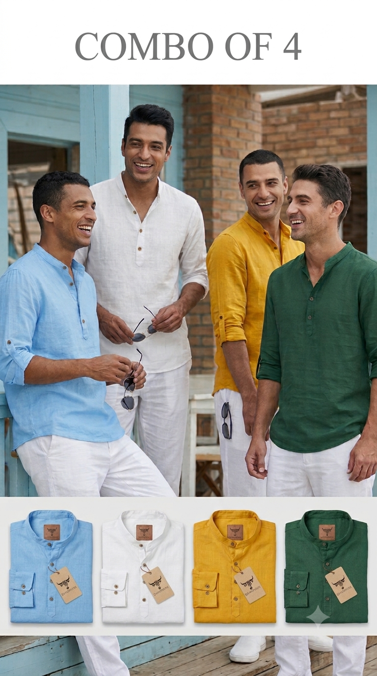 Mens Cotton Kurta Type Shirts (Combo of 4)