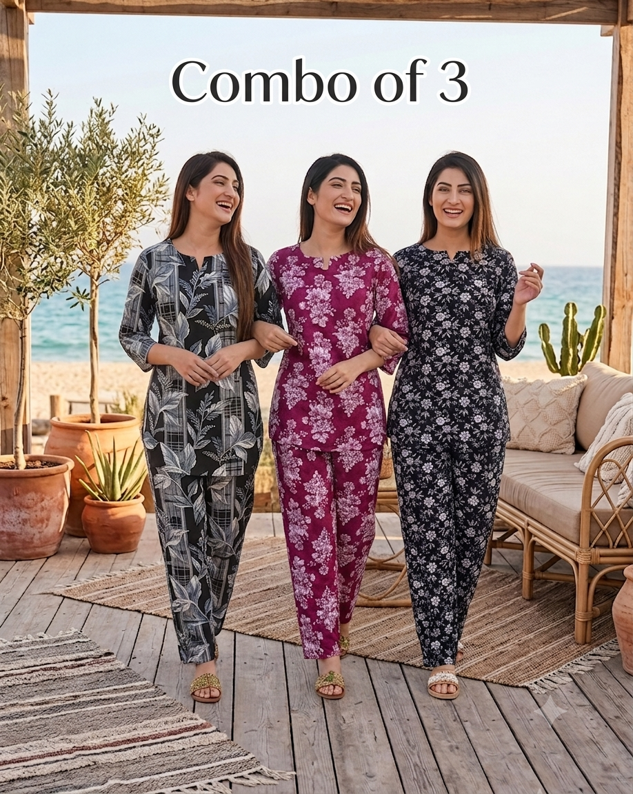 Womens Cotton Cord-Set (combo of 3)