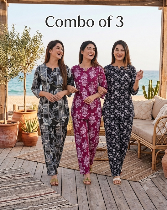 Womens Cotton Cord-Set (combo of 3)