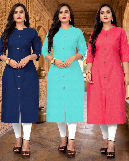 Womens Straight Cotton Kurta Combo of 3